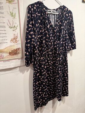 Collective Concepts Navy Dress with Pink Floral Print